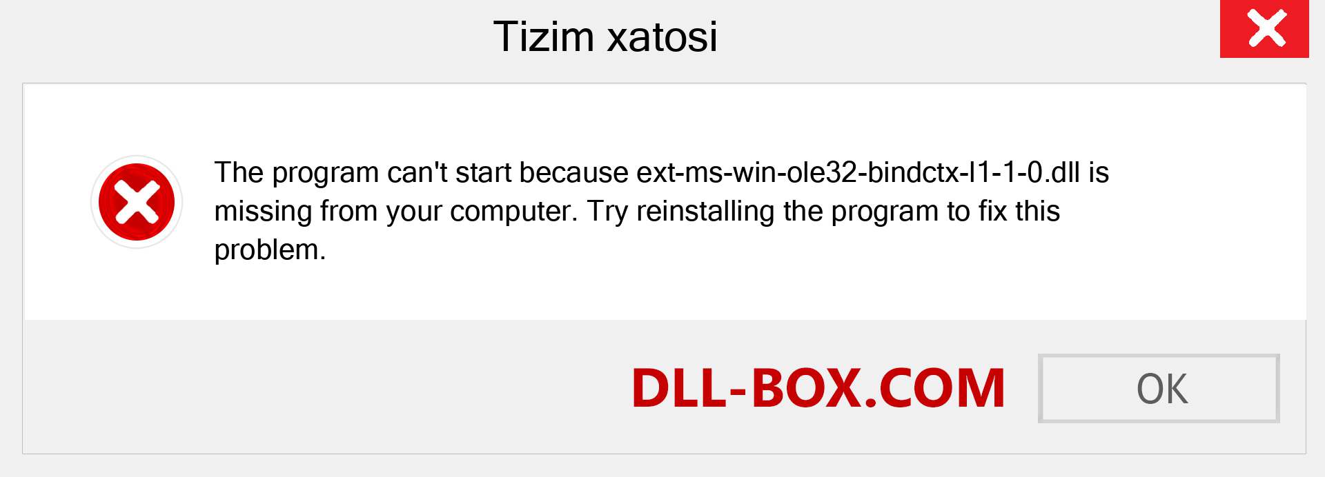 ext-ms-win-ole32-bindctx-l1-1-0.dll fayli yo'qolganmi?. Windows 7, 8, 10 uchun yuklab olish - Windowsda ext-ms-win-ole32-bindctx-l1-1-0 dll etishmayotgan xatoni tuzating, rasmlar, rasmlar